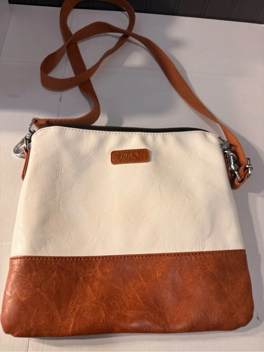 Two-Tone Cream and Brown Crossbody Bag - Classic Women's Shoulder Bag
